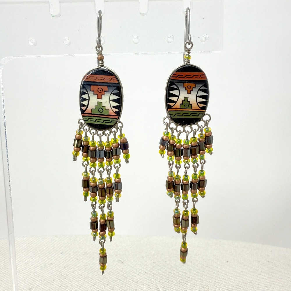 Southwestern‎ Beaded Dangle Earrings Tassel Western Lightweight